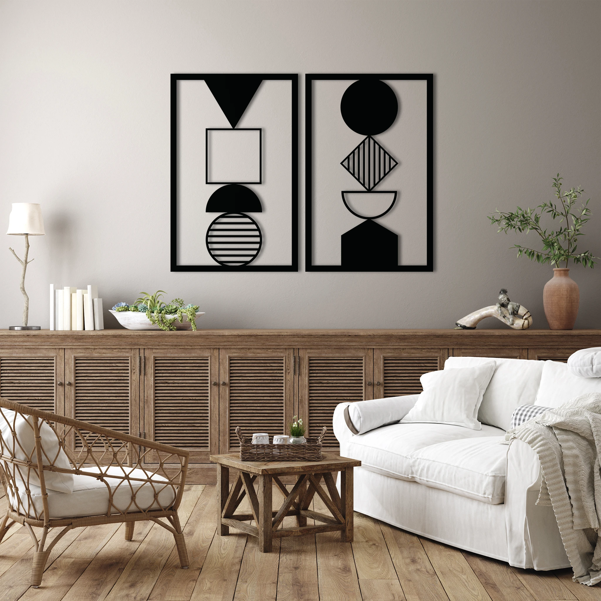 Contemporary Geometric Metal Wall Art Set 45 × 70 cm / Black