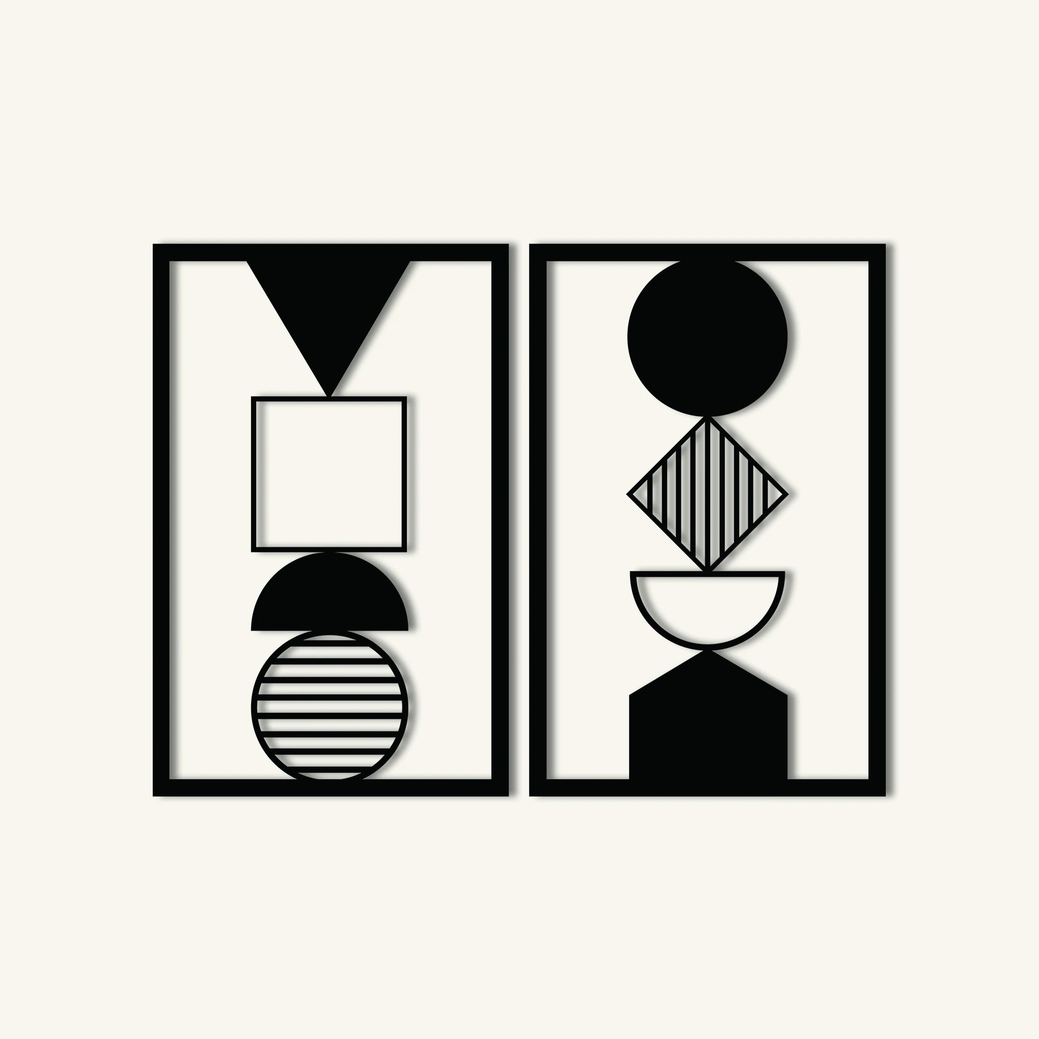 Contemporary Geometric Metal Wall Art Set 45 × 70 cm / Black