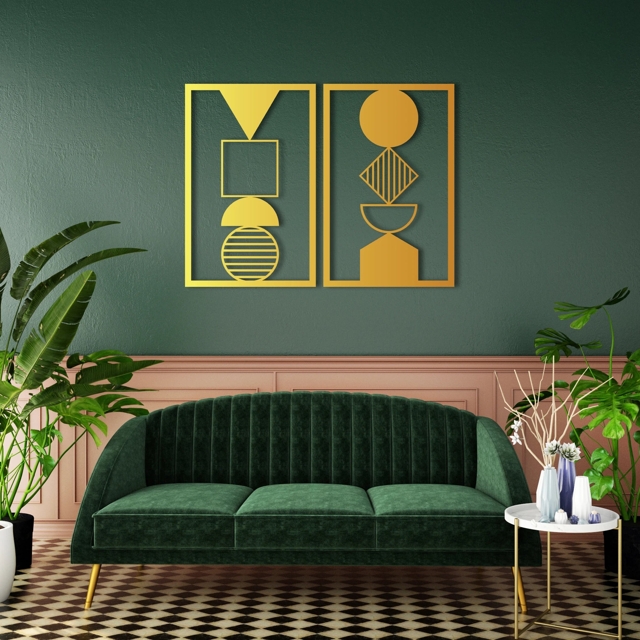 Contemporary Geometric Metal Wall Art Set 45 × 70 cm / Black