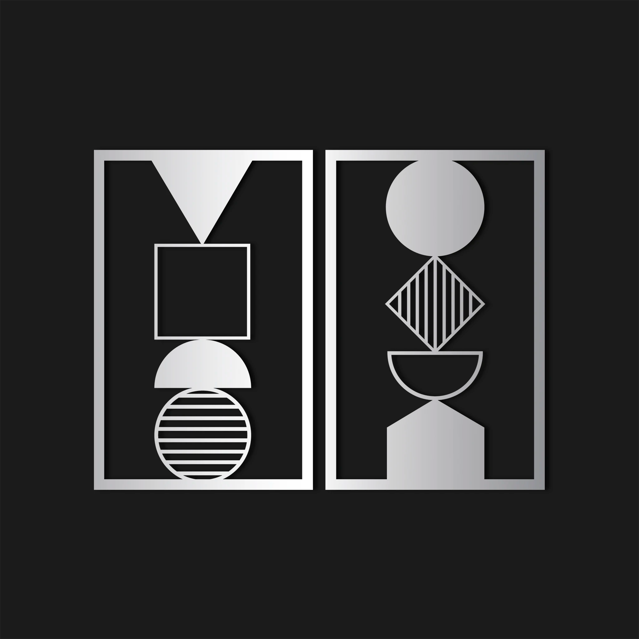 Contemporary Geometric Metal Wall Art Set 45 × 70 cm / Black