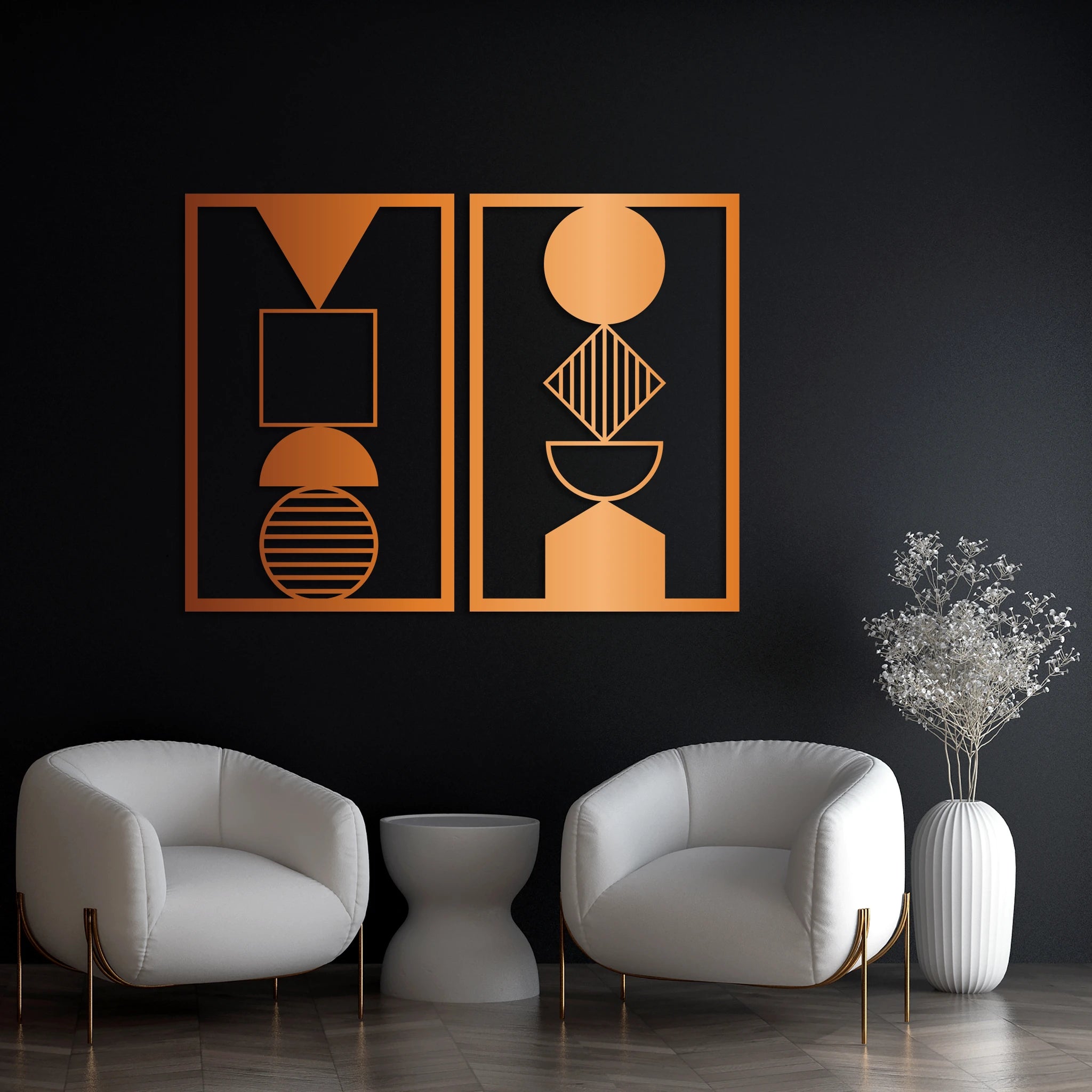 Contemporary Geometric Metal Wall Art Set 45 × 70 cm / Black