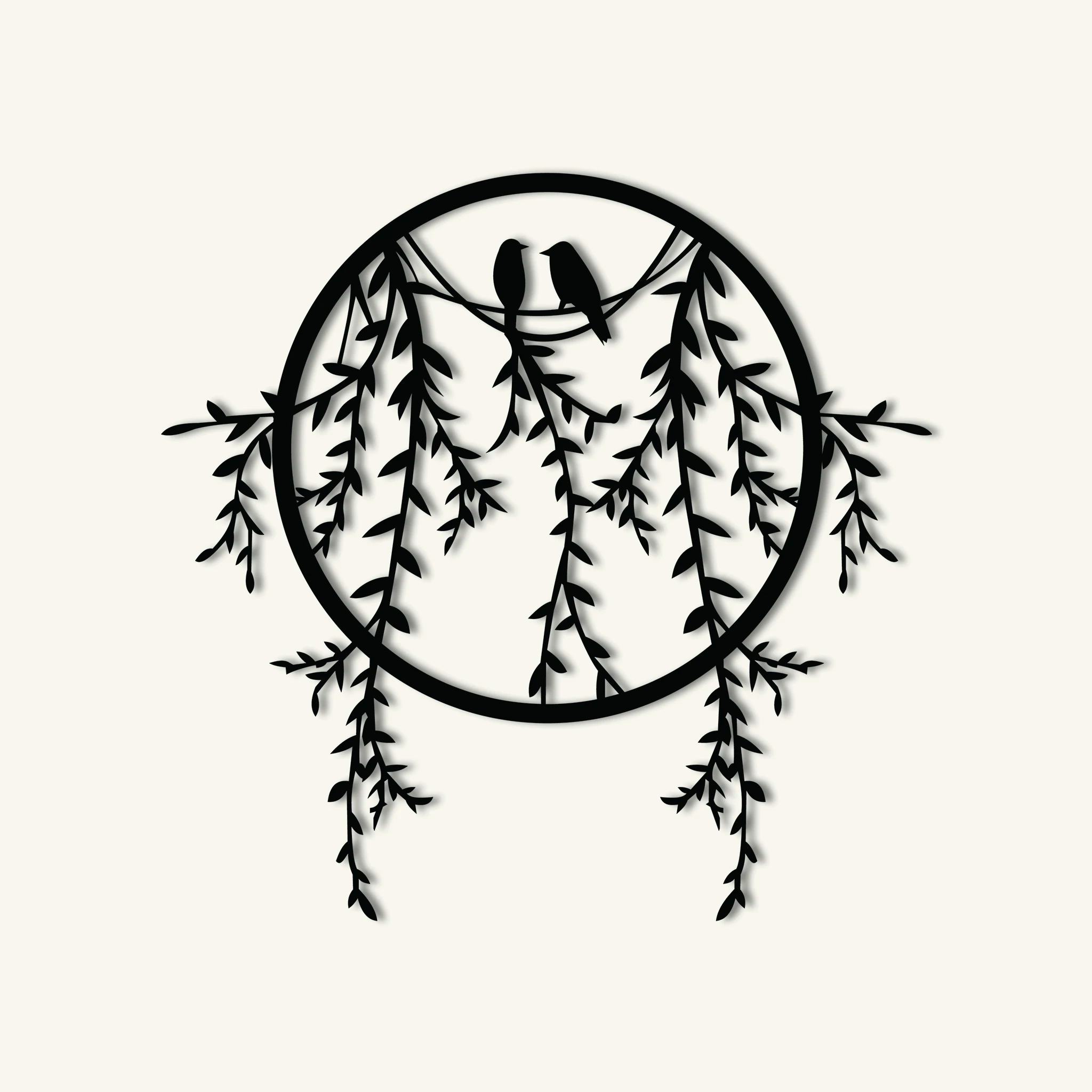 Tranquil Birds and Branches Metal Wall Art 67 × 65 cm / Black