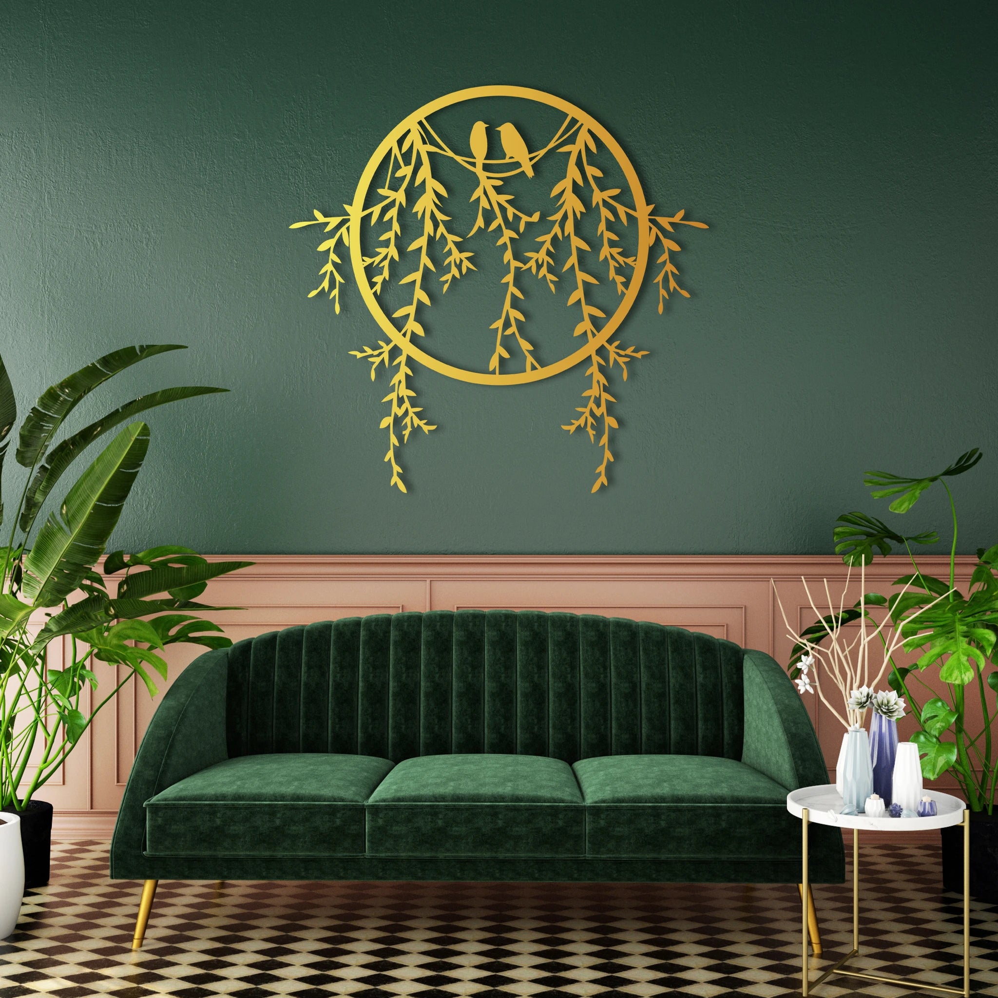 Tranquil Birds and Branches Metal Wall Art 67 × 65 cm / Black