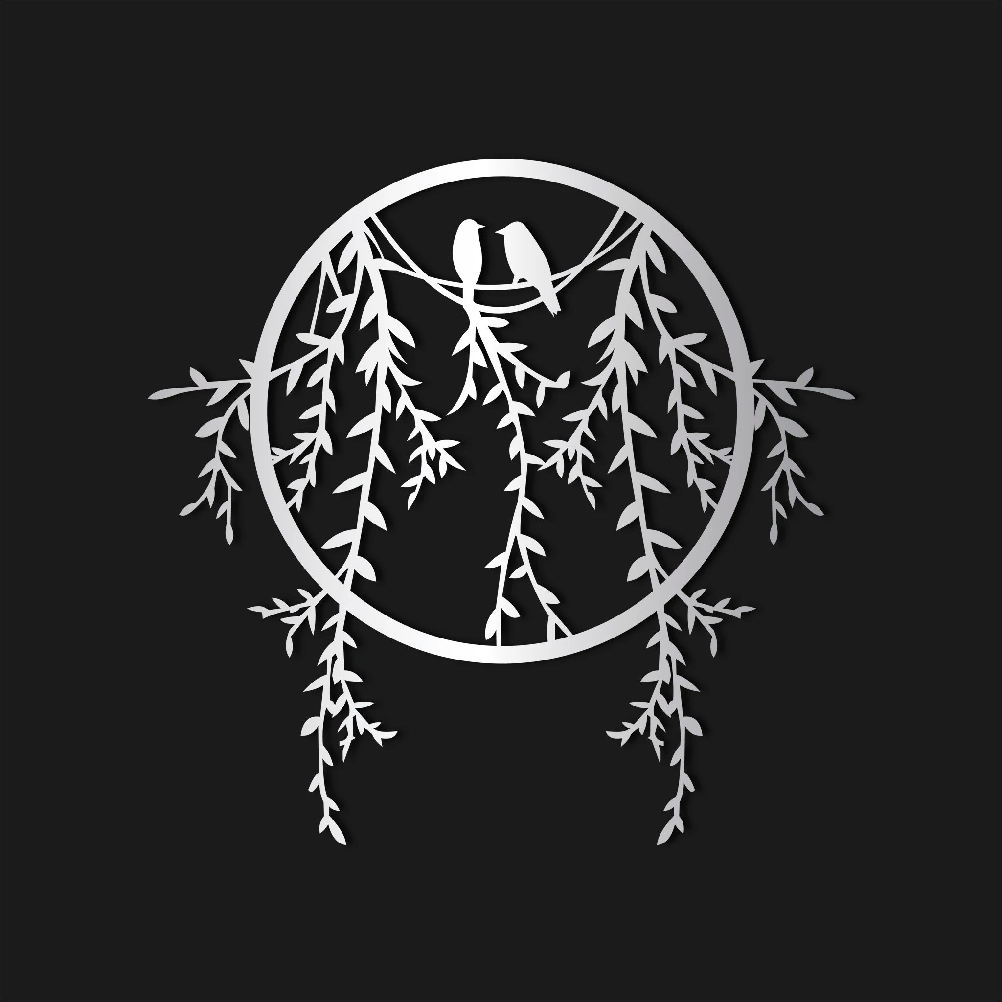 Tranquil Birds and Branches Metal Wall Art 67 × 65 cm / Black