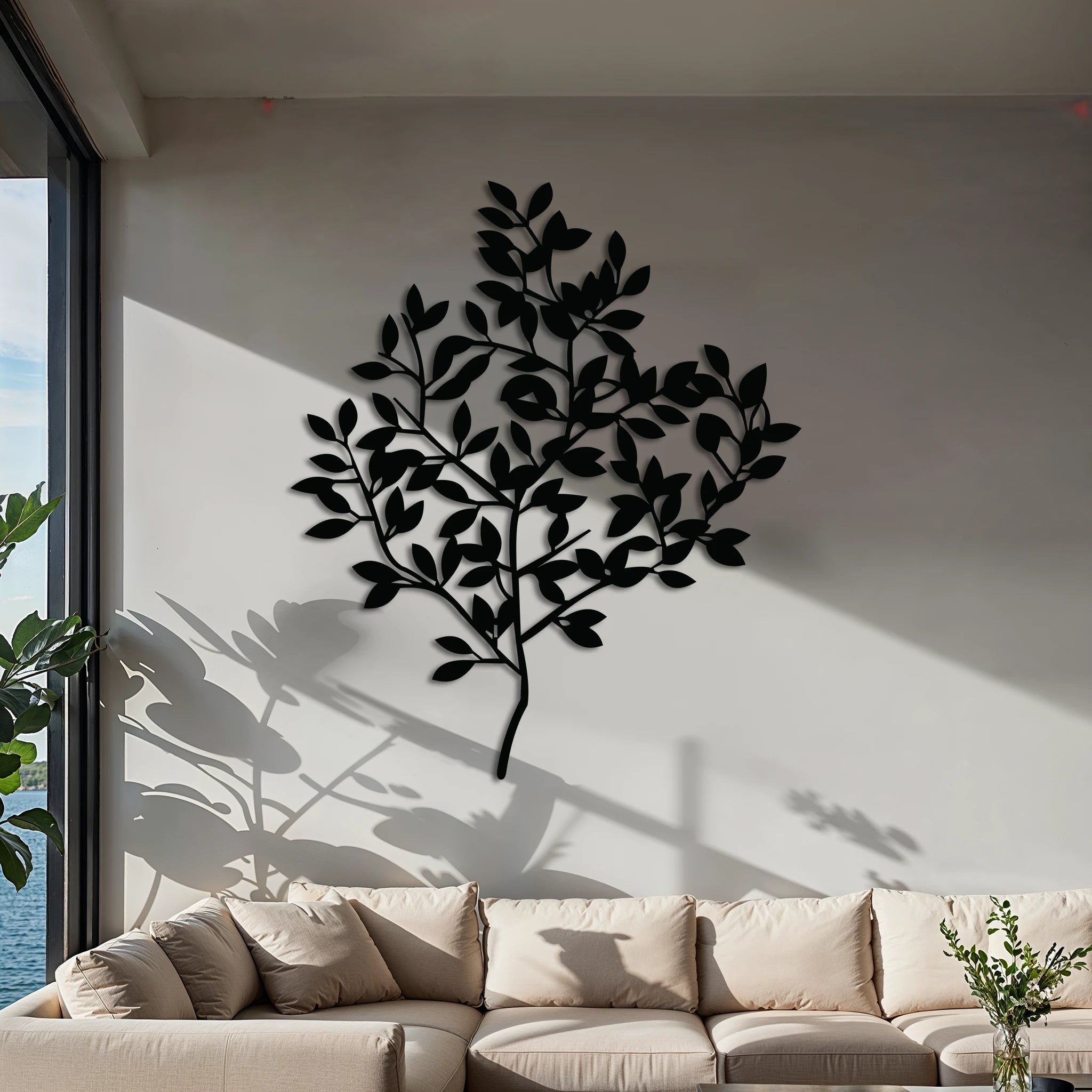 Elegant Botanical Leaves Metal Wall Art 68 × 81 cm / Black