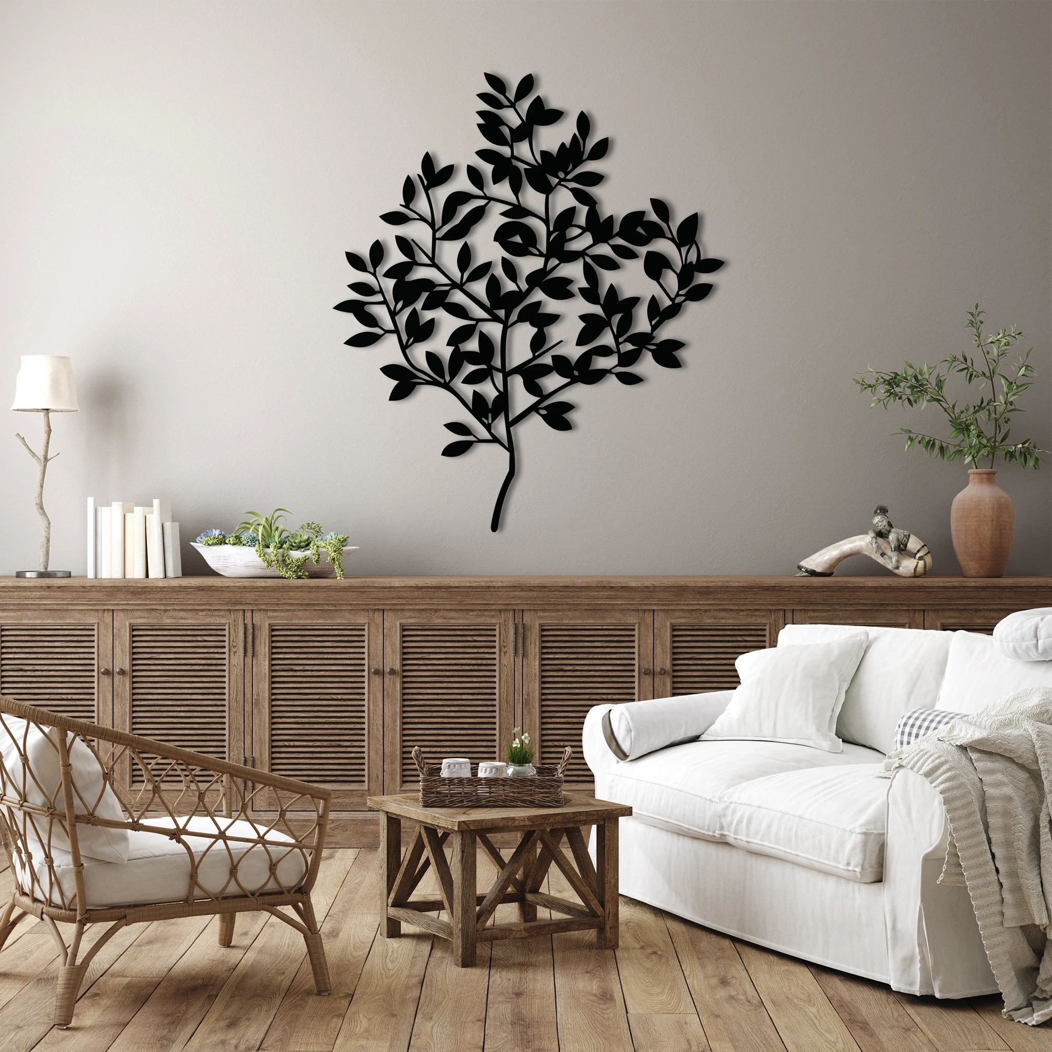 Elegant Botanical Leaves Metal Wall Art 68 × 81 cm / Black