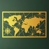 Geometric World Map Metal Wall Art 75 × 44 cm / Black