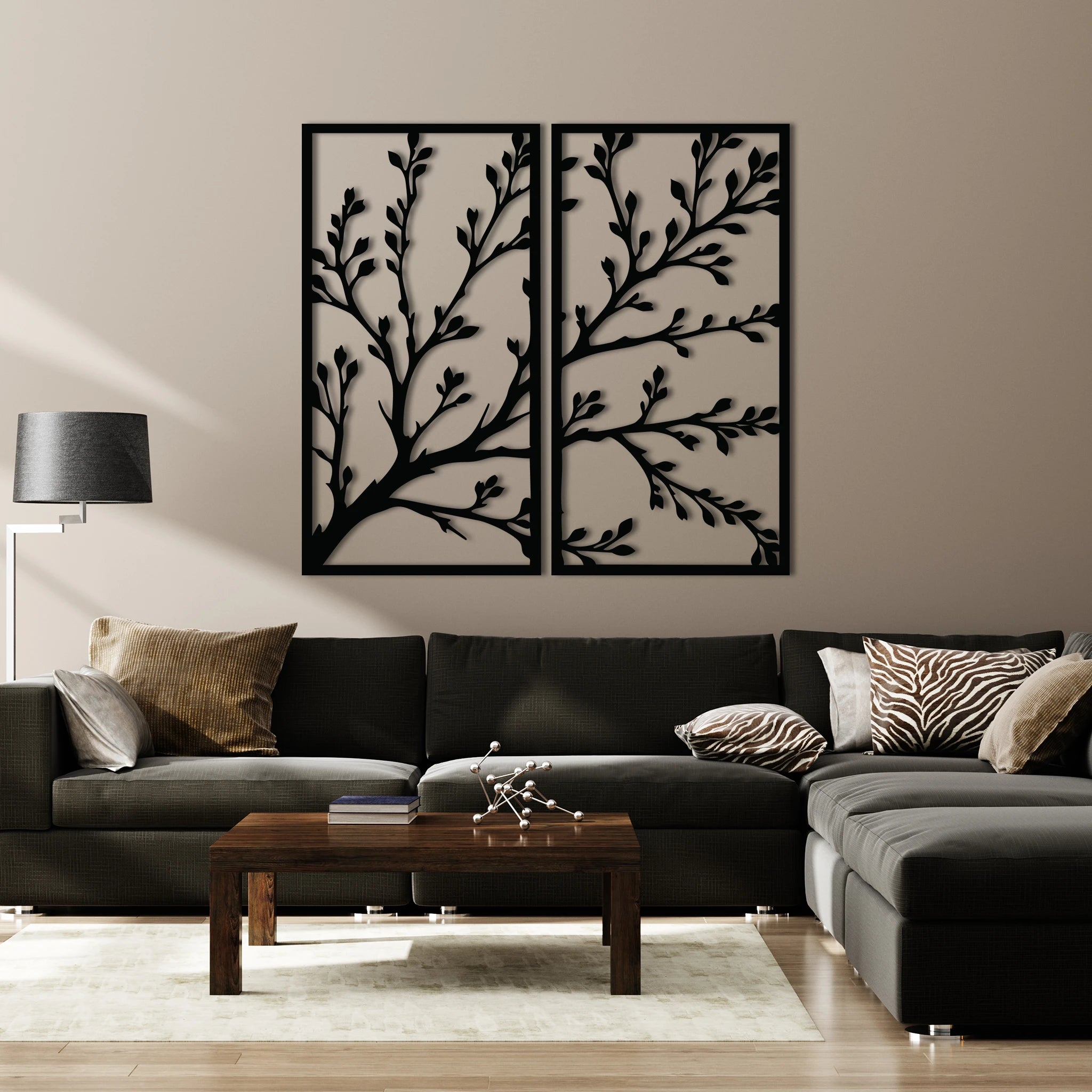 Refined Botanical Branch Metal Wall Art Set 40 × 75 cm / Black