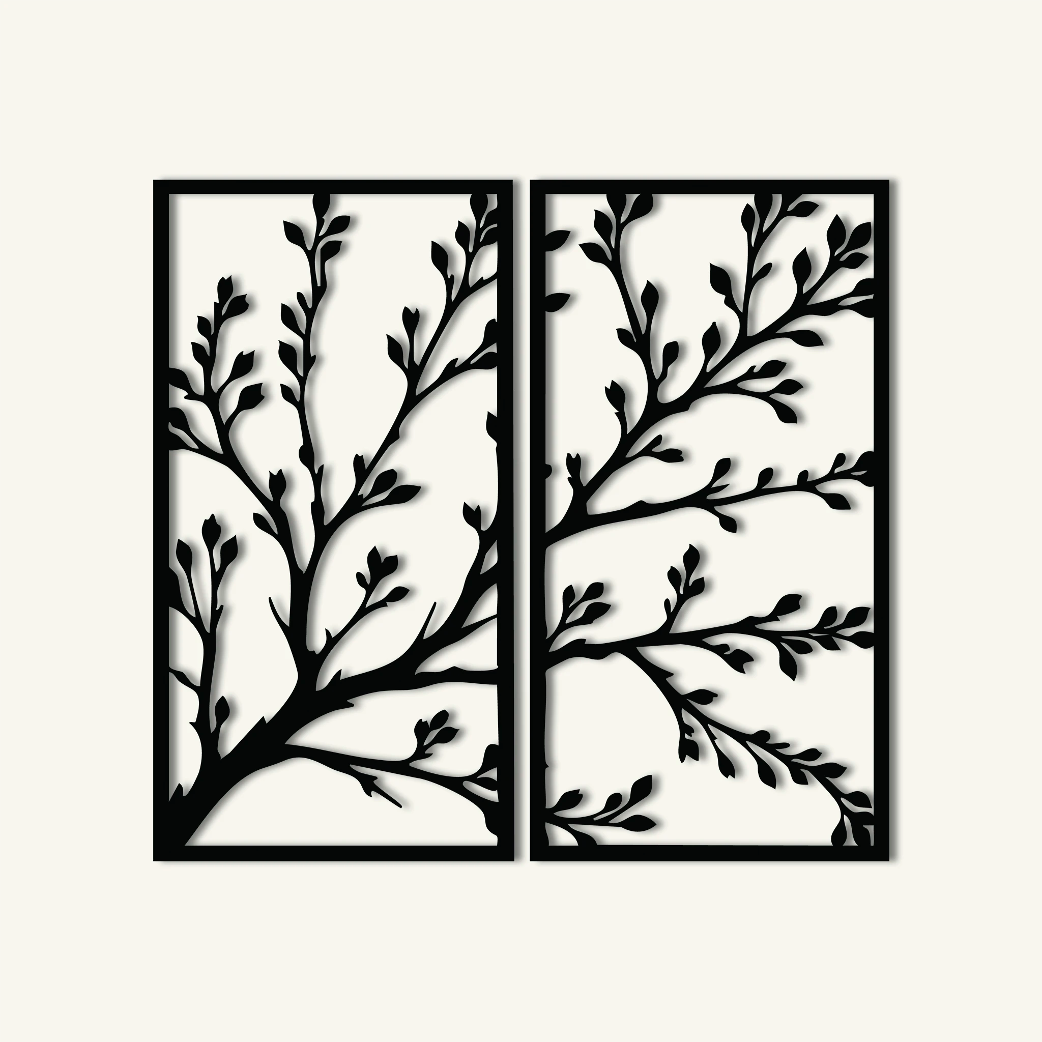 Refined Botanical Branch Metal Wall Art Set 40 × 75 cm / Black
