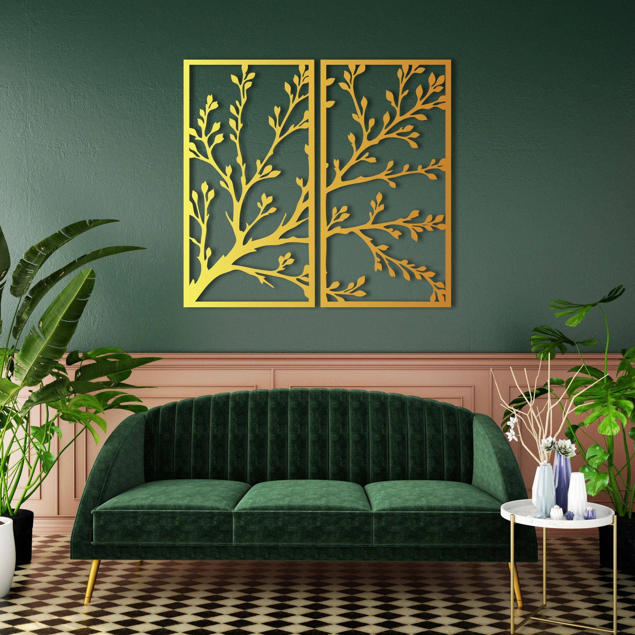 Refined Botanical Branch Metal Wall Art Set 40 × 75 cm / Black