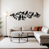 Charming Birds on Branch Metal Wall Art 95 × 30 cm / Black