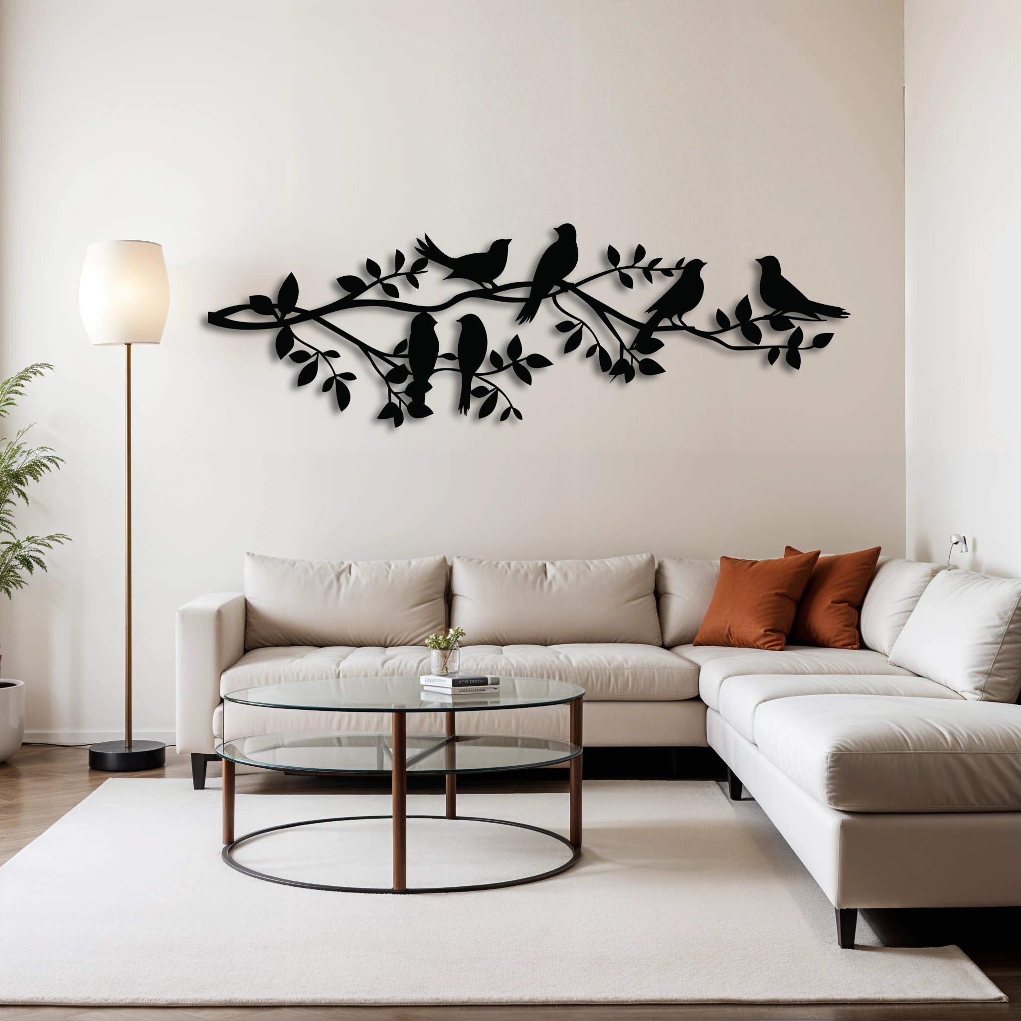 Charming Birds on Branch Metal Wall Art 95 × 30 cm / Black
