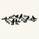 Charming Birds on Branch Metal Wall Art 95 × 30 cm / Black