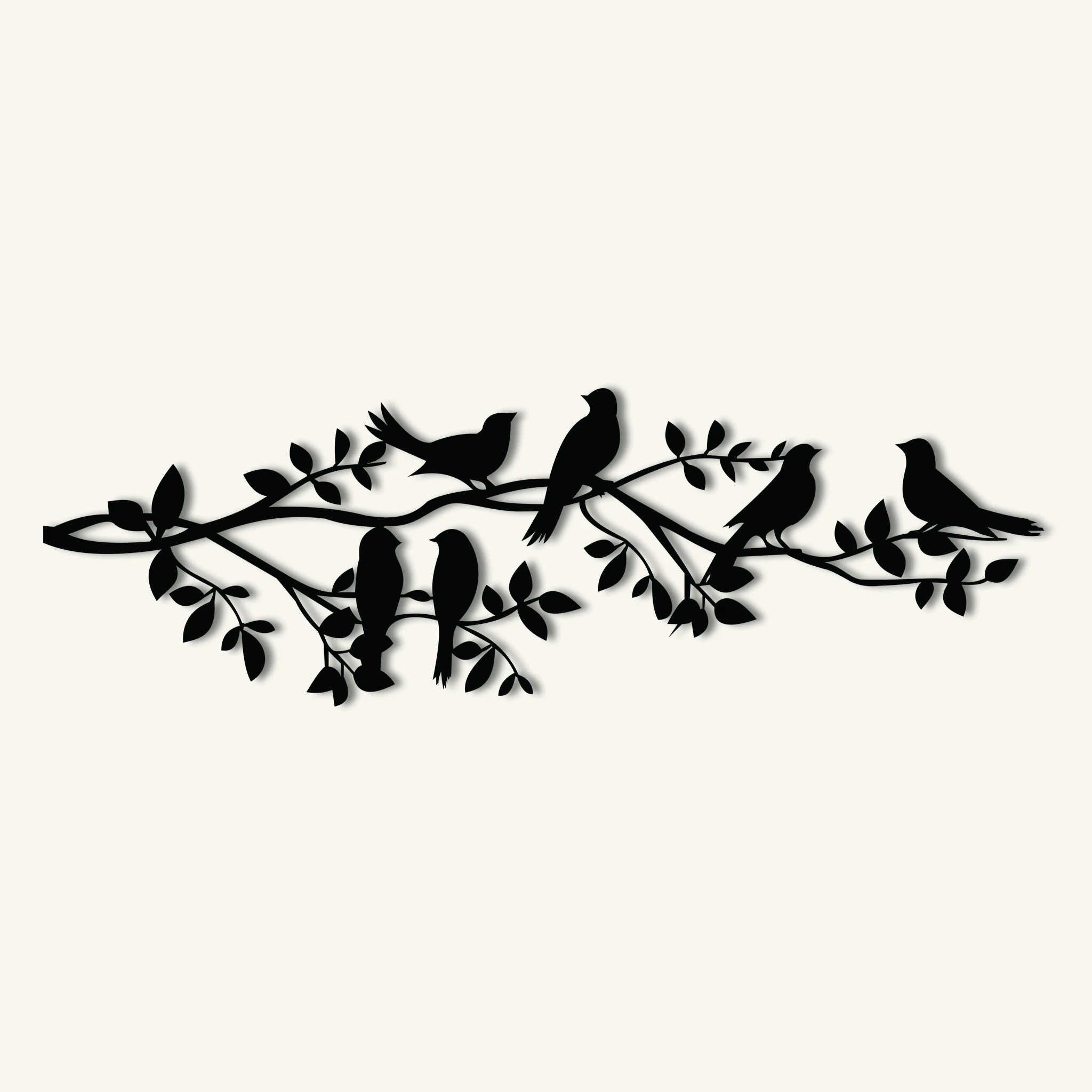 Charming Birds on Branch Metal Wall Art 95 × 30 cm / Black