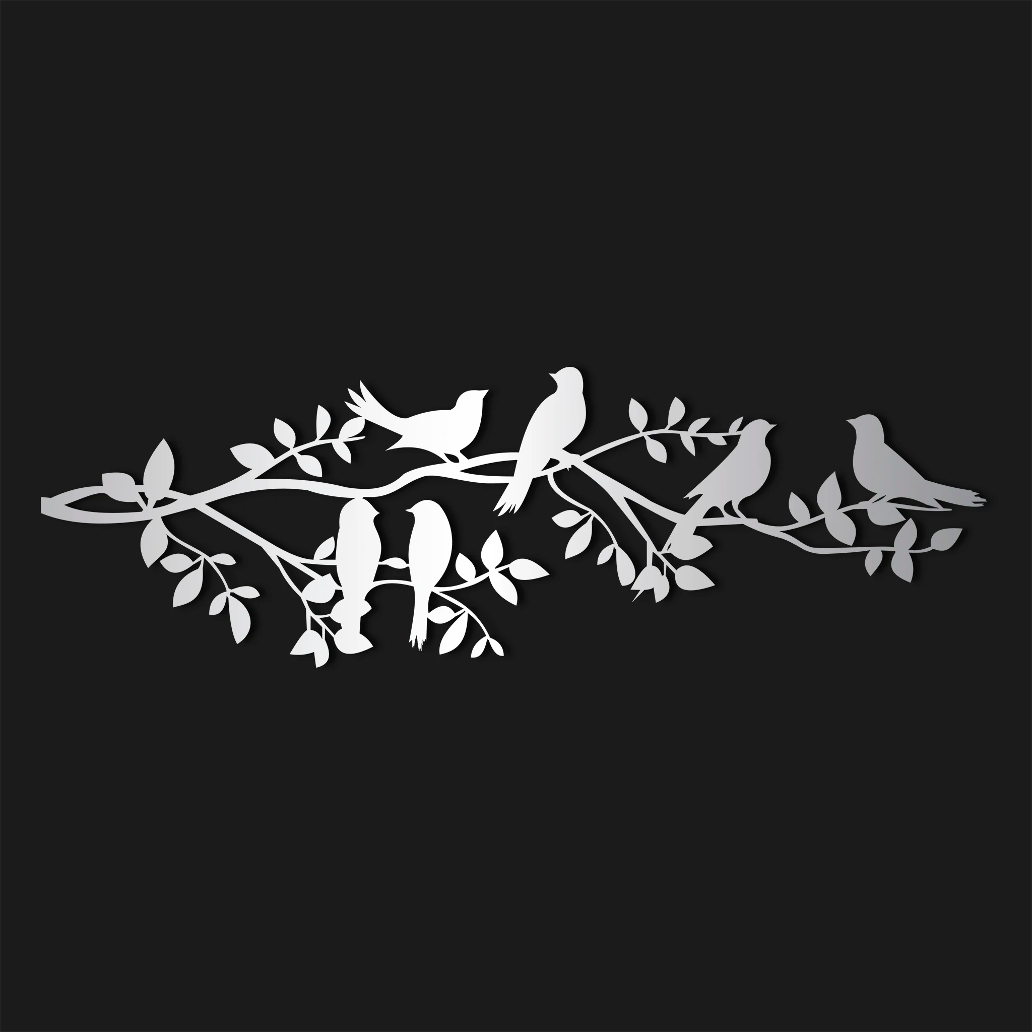 Charming Birds on Branch Metal Wall Art 95 × 30 cm / Black