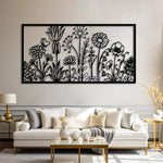 Whimsical Wildflower Garden Metal Wall Art 75 x 39 cm / Black