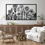 Whimsical Wildflower Garden Metal Wall Art 75 x 39 cm / Black