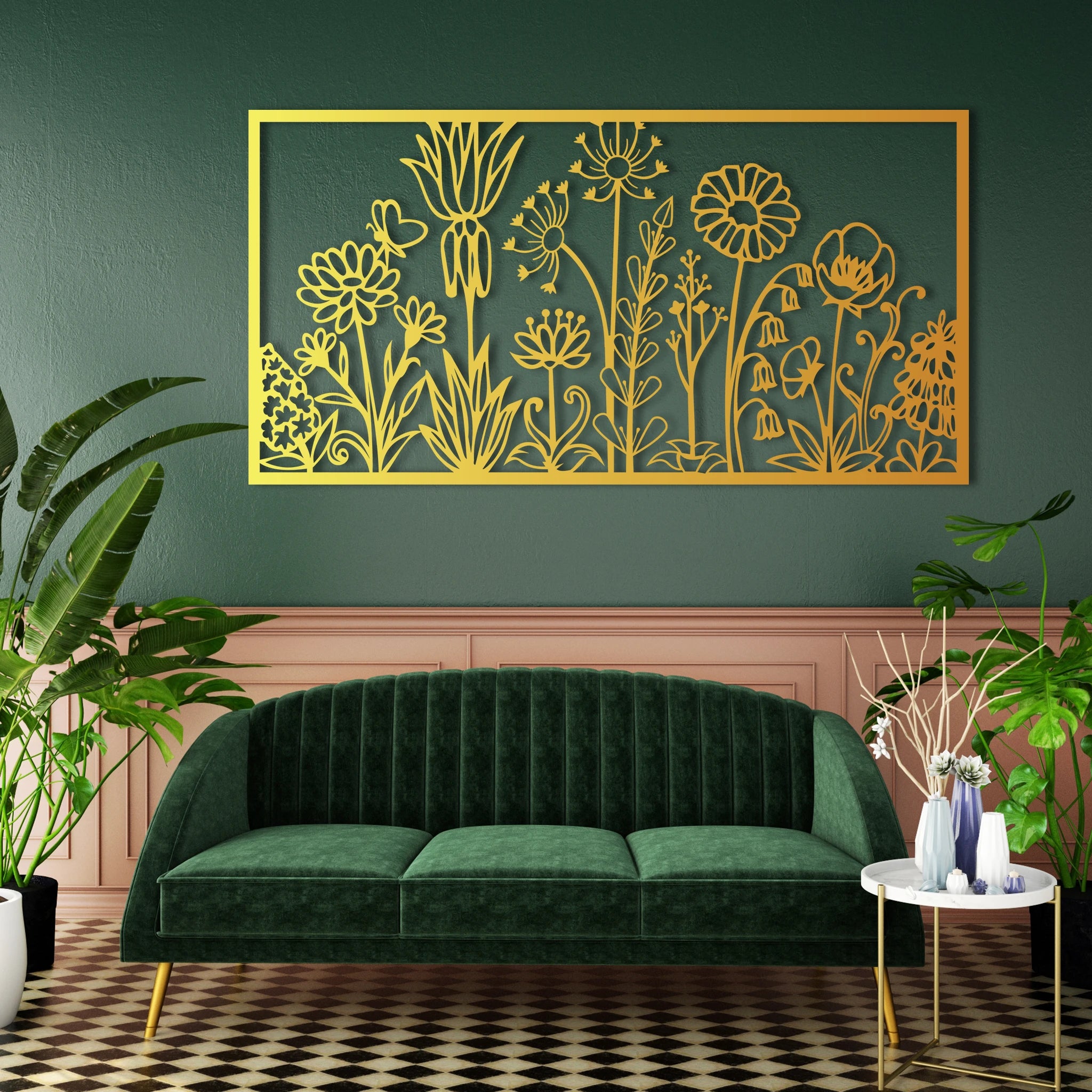 Whimsical Wildflower Garden Metal Wall Art 75 x 39 cm / Black