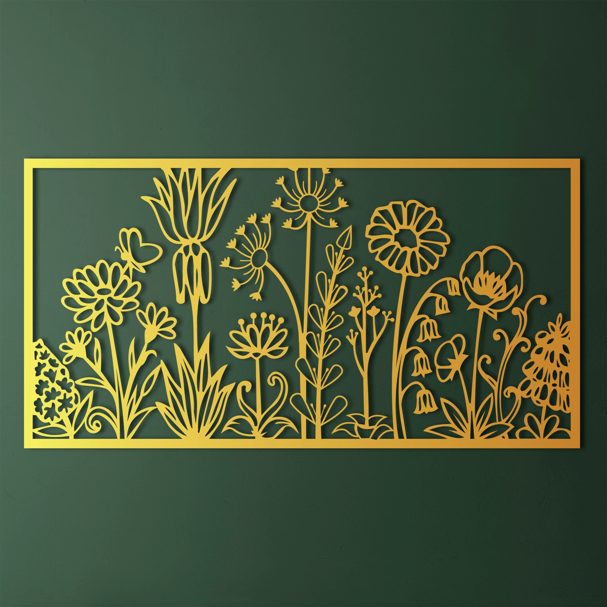 Whimsical Wildflower Garden Metal Wall Art 75 x 39 cm / Black