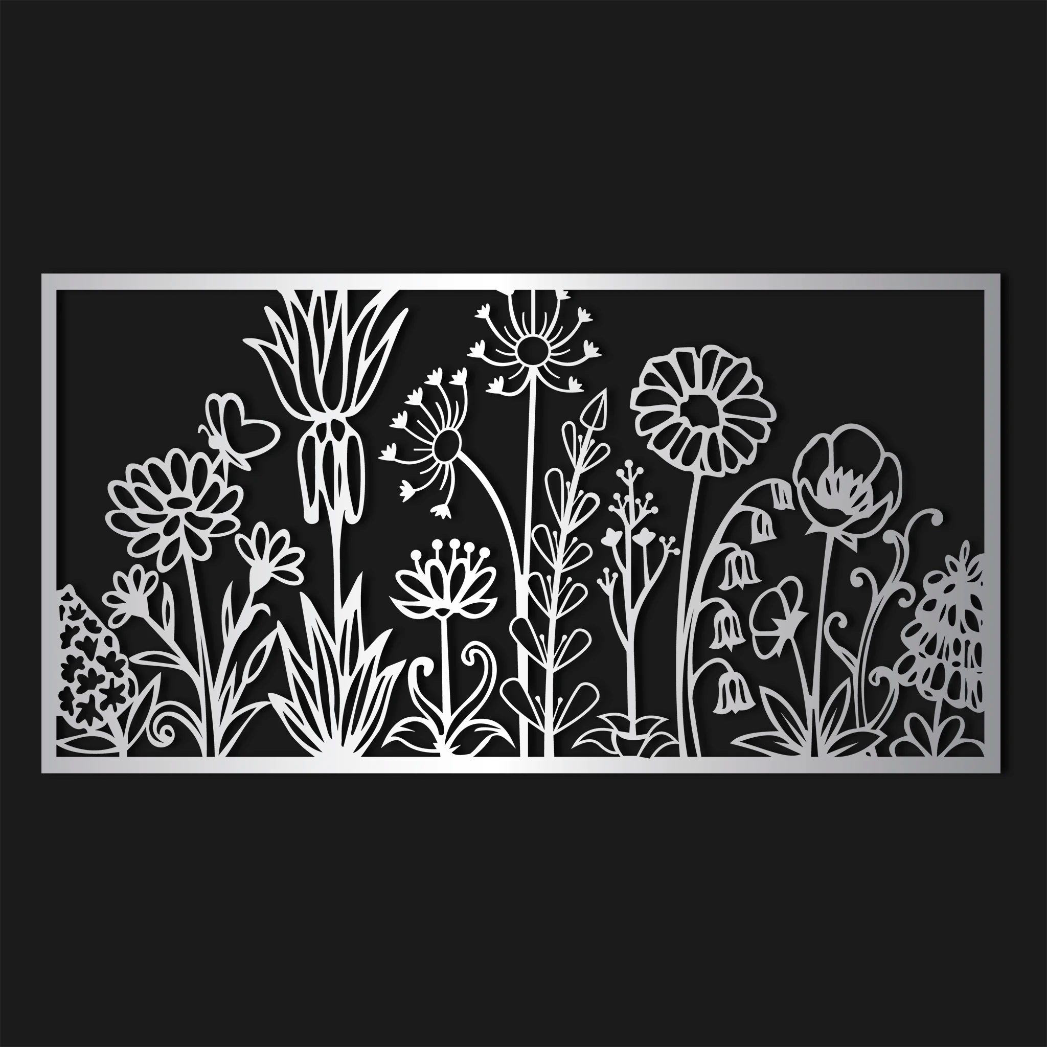 Whimsical Wildflower Garden Metal Wall Art 75 x 39 cm / Black