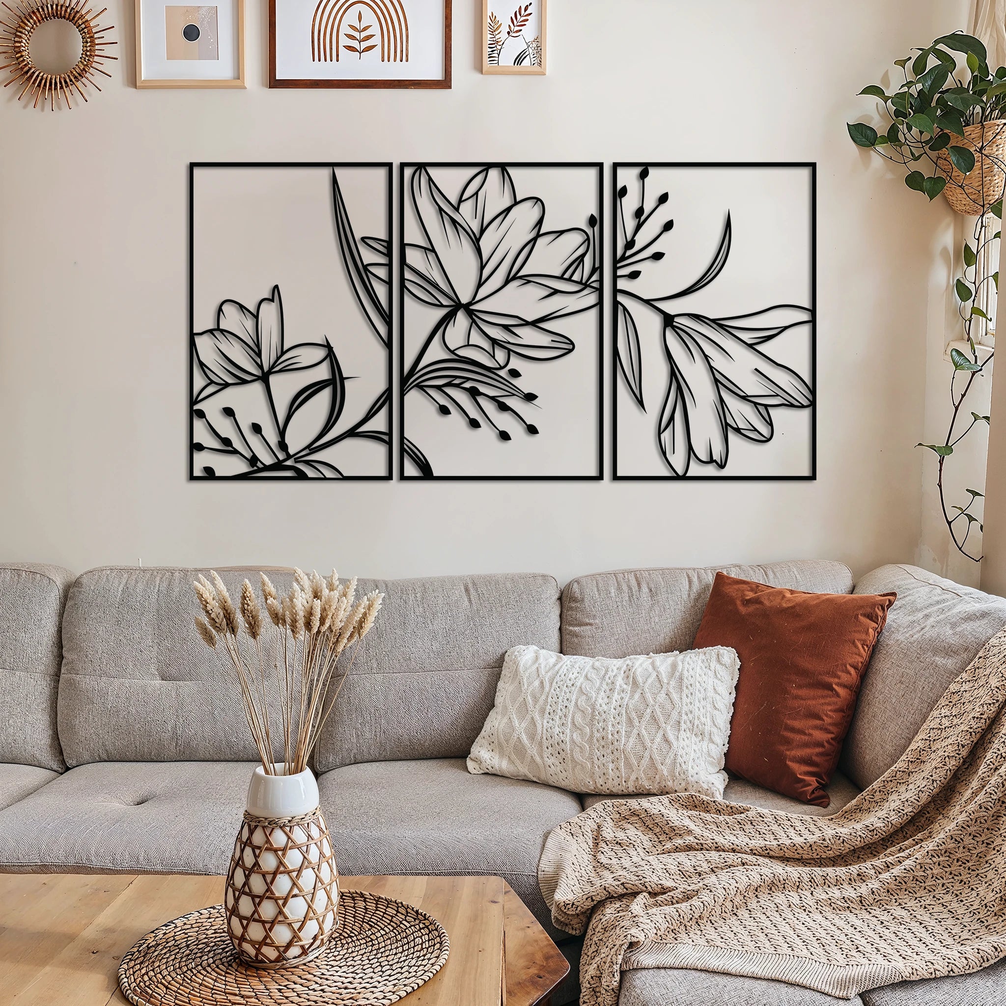 Sculptural Lily Flower Metal Wall Art Set 48 x 75 cm / Black