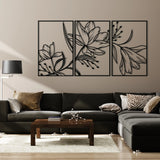 Sculptural Lily Flower Metal Wall Art Set 48 x 75 cm / Black