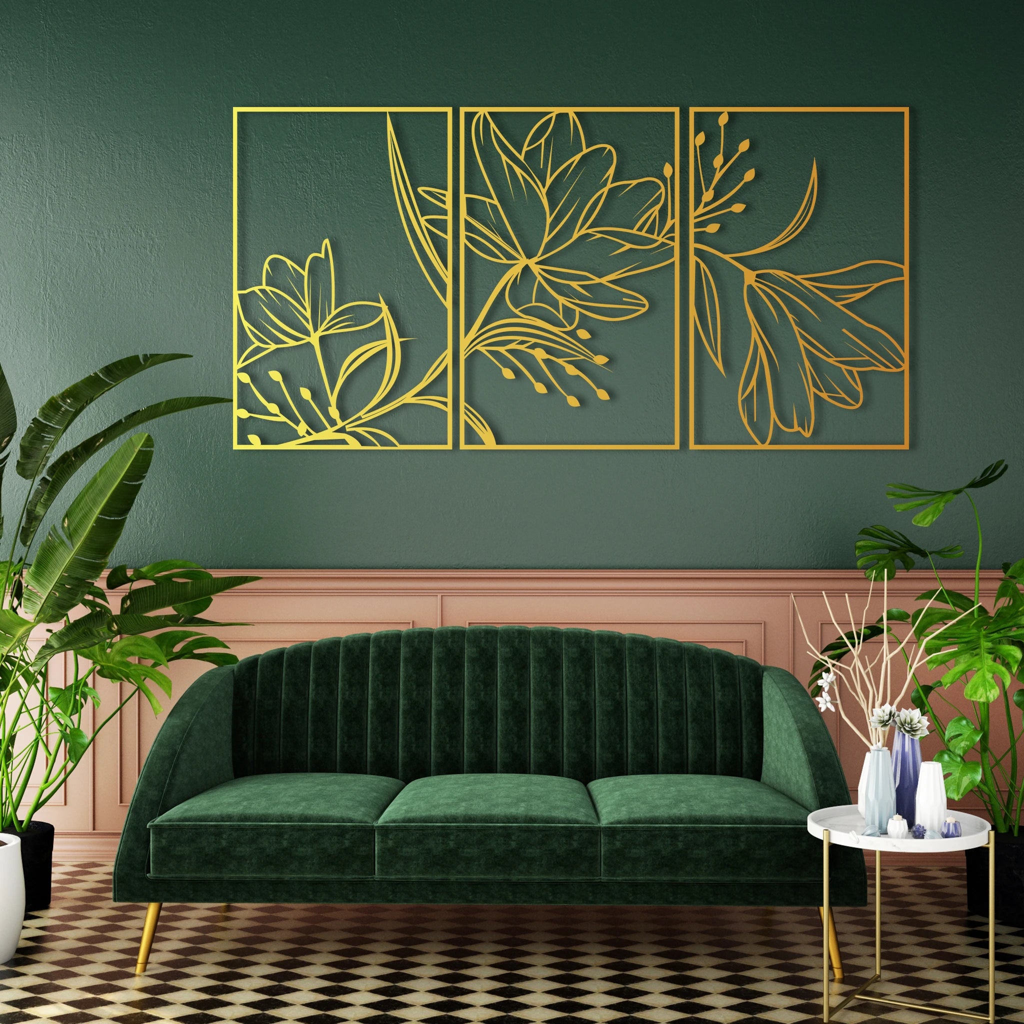 Sculptural Lily Flower Metal Wall Art Set 48 x 75 cm / Black