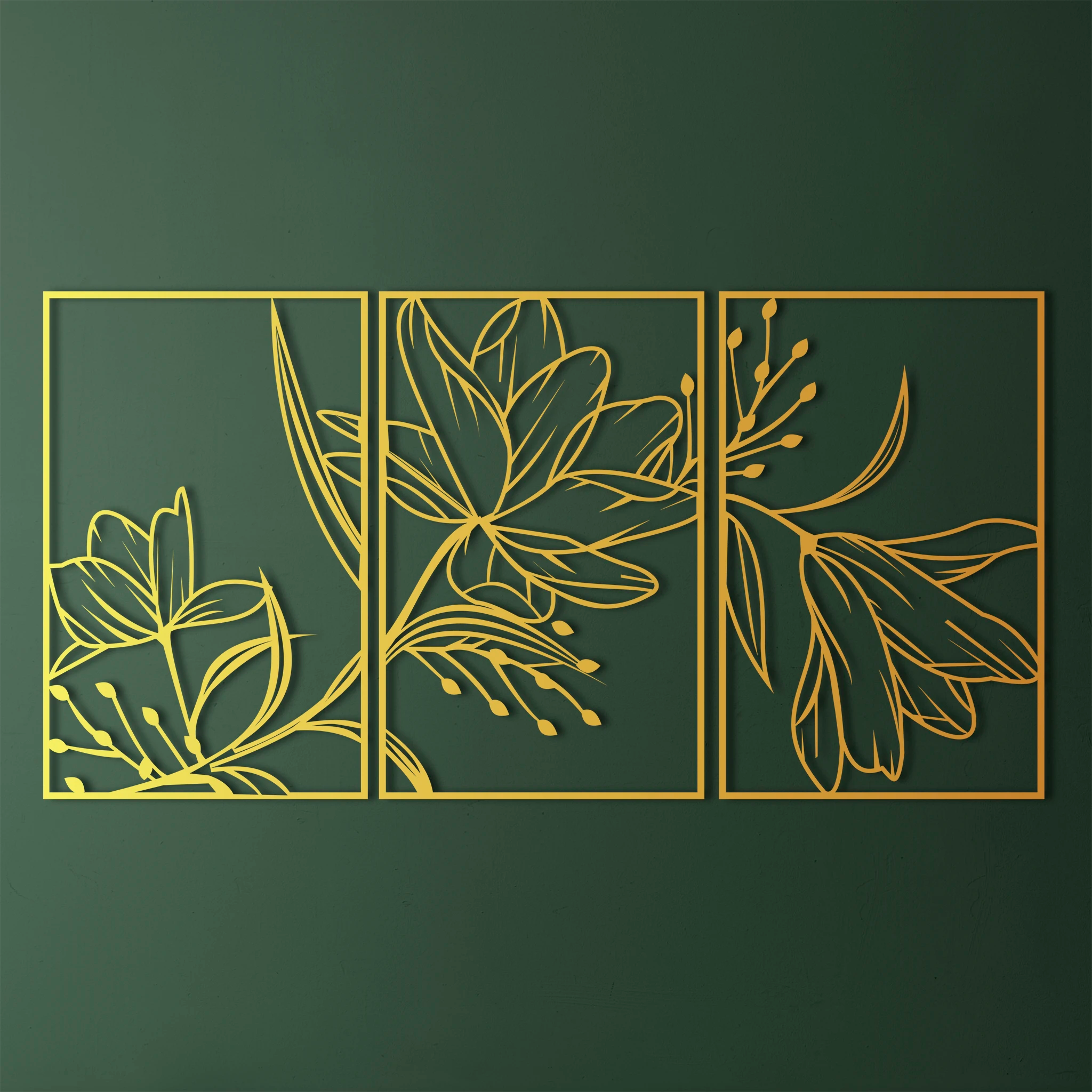 Sculptural Lily Flower Metal Wall Art Set 48 x 75 cm / Black