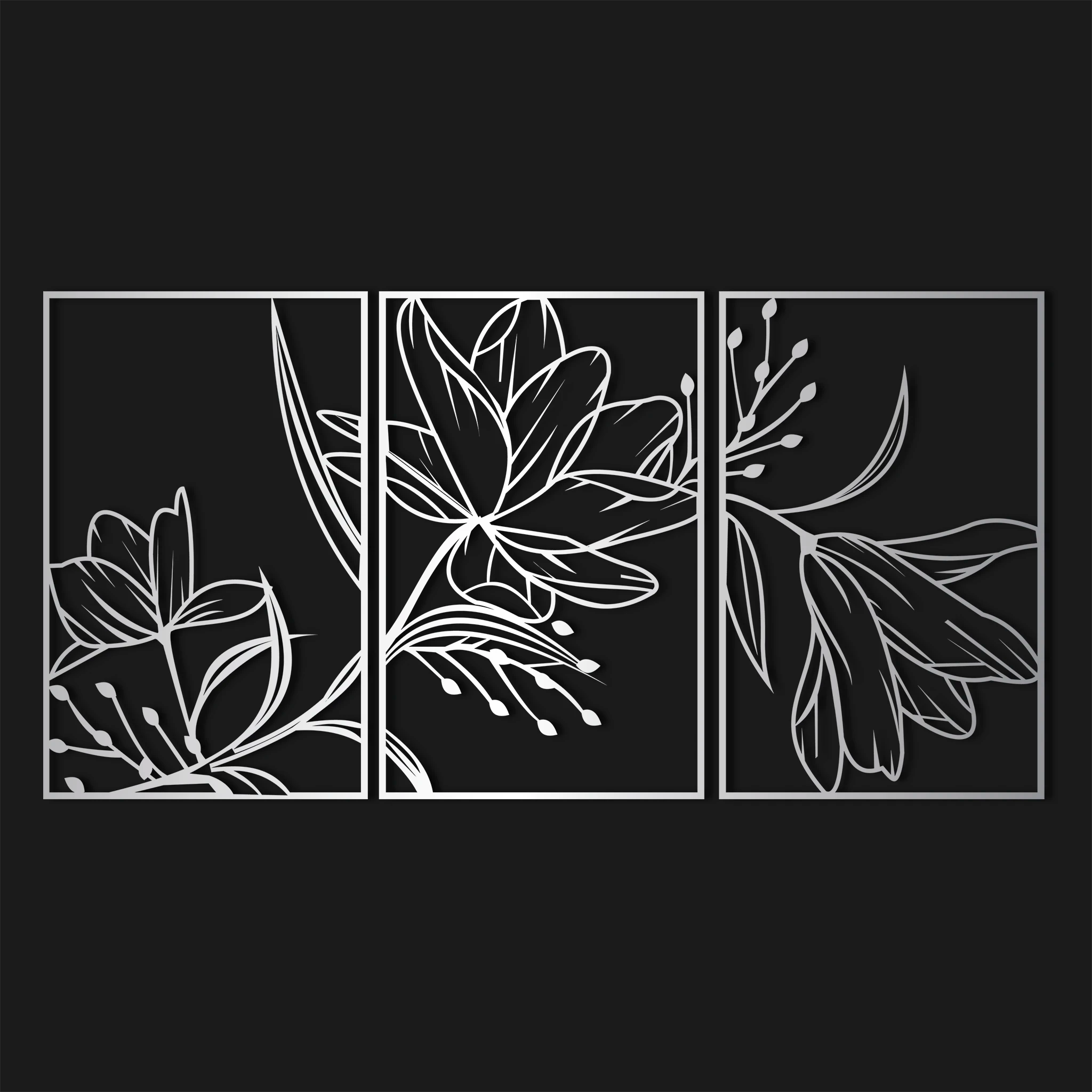 Sculptural Lily Flower Metal Wall Art Set 48 x 75 cm / Black