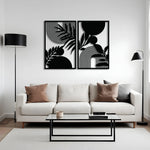Minimal Geometric Leaf Metal Wall Art Set 48 x 73 cm / Black
