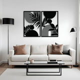 Minimal Geometric Leaf Metal Wall Art Set 48 x 73 cm / Black