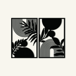 Minimal Geometric Leaf Metal Wall Art Set 48 x 73 cm / Black