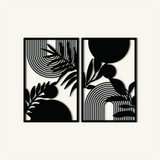 Minimal Geometric Leaf Metal Wall Art Set 48 x 73 cm / Black