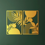 Minimal Geometric Leaf Metal Wall Art Set 48 x 73 cm / Black