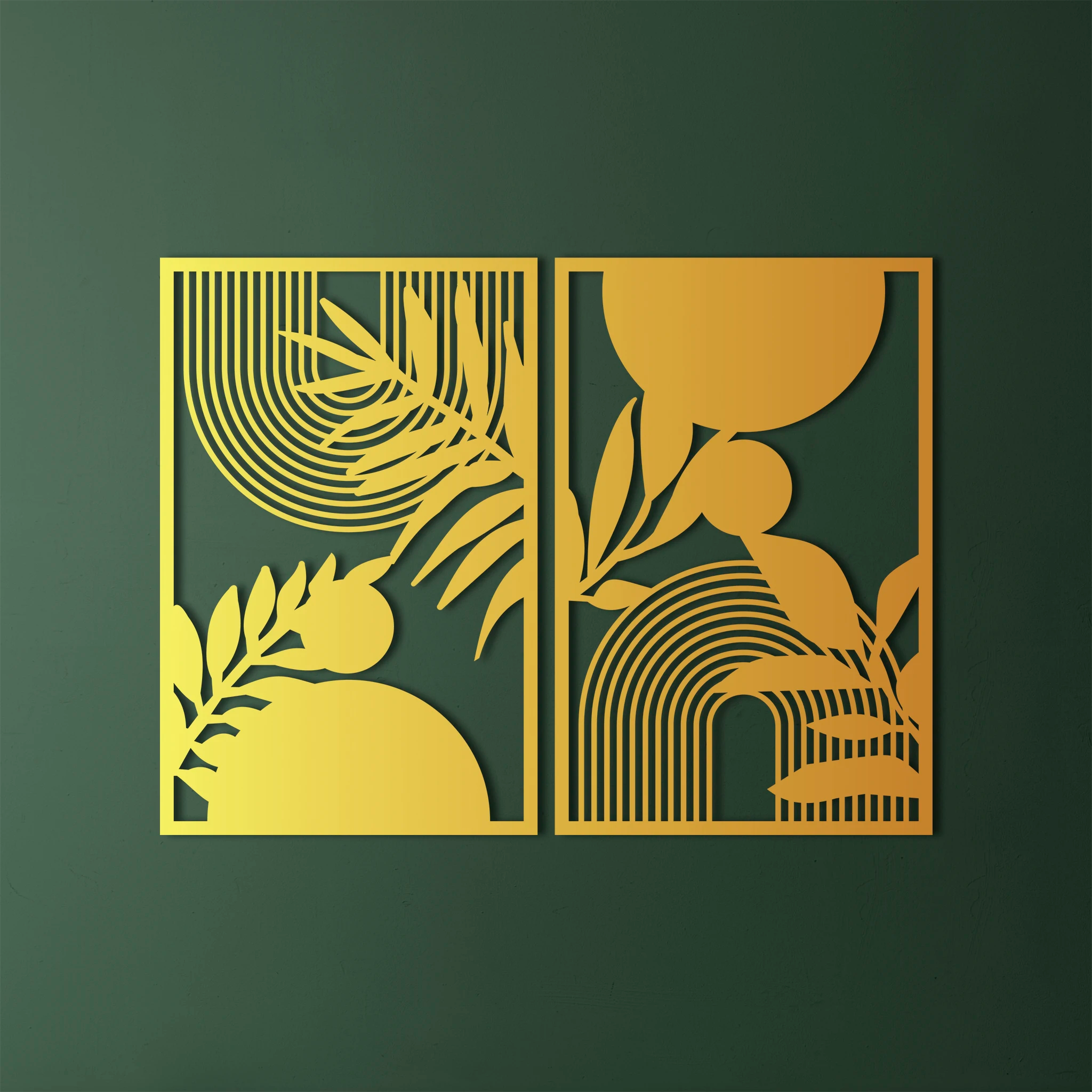 Minimal Geometric Leaf Metal Wall Art Set 48 x 73 cm / Black