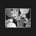Minimal Geometric Leaf Metal Wall Art Set 48 x 73 cm / Black