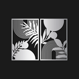 Minimal Geometric Leaf Metal Wall Art Set 48 x 73 cm / Black