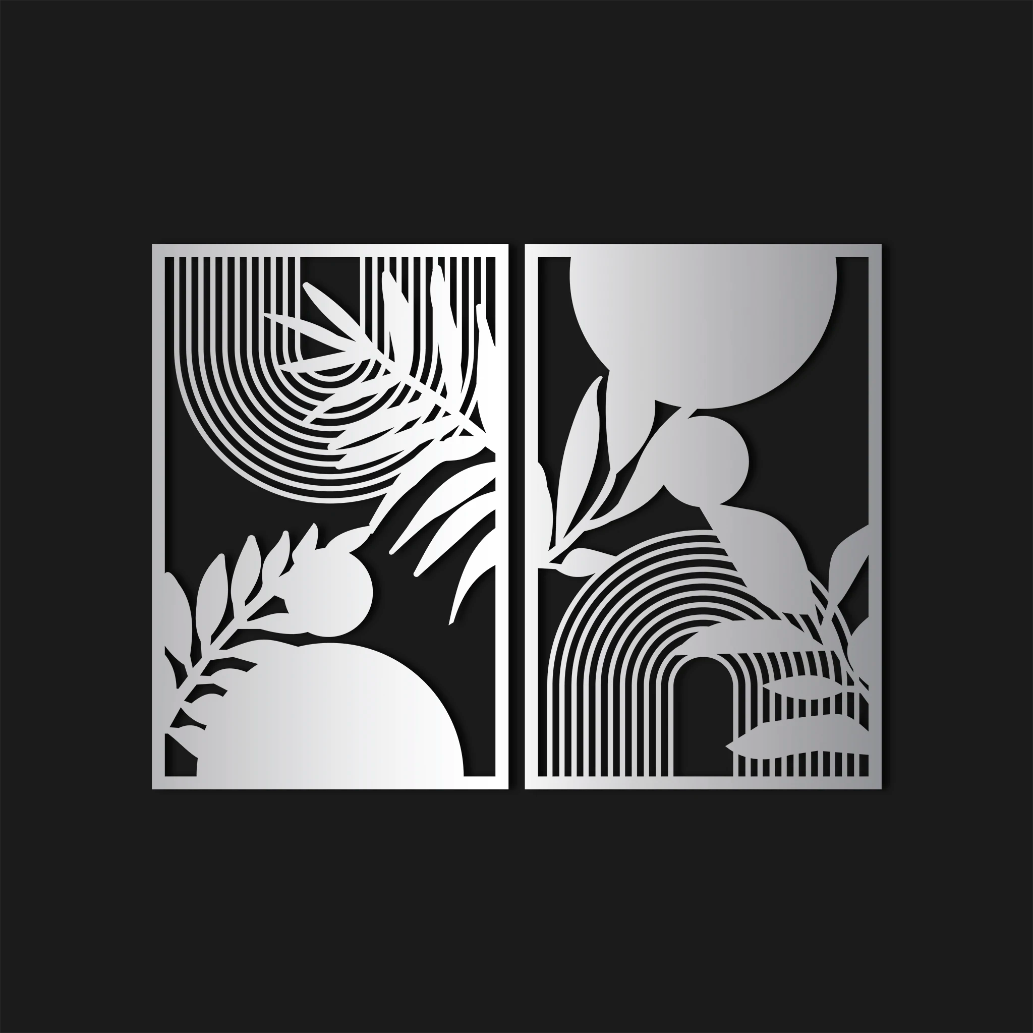 Minimal Geometric Leaf Metal Wall Art Set 48 x 73 cm / Black