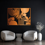 Minimal Geometric Leaf Metal Wall Art Set 48 x 73 cm / Black