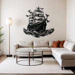 Classic Sailing Ship Metal Wall Art 61 x 62 cm / Black