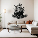 Classic Sailing Ship Metal Wall Art 61 x 62 cm / Black