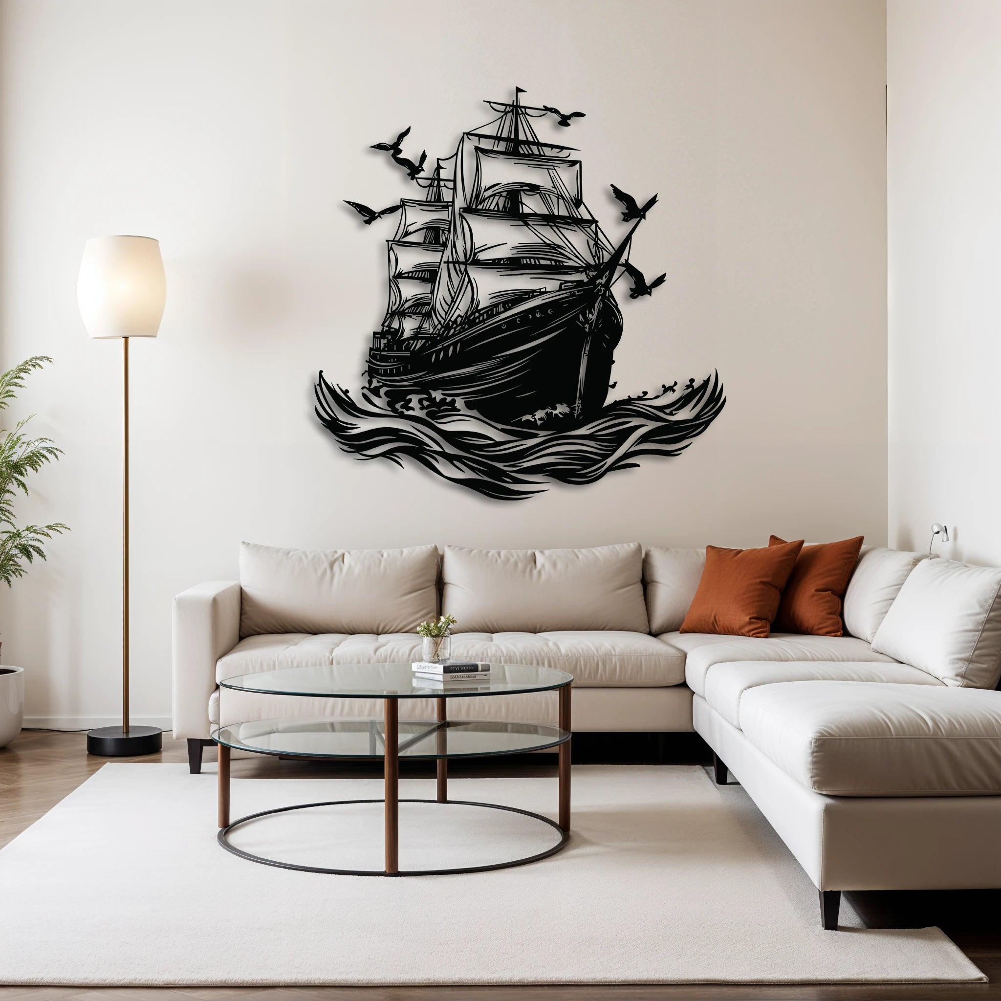 Classic Sailing Ship Metal Wall Art 61 x 62 cm / Black