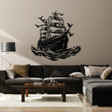 Classic Sailing Ship Metal Wall Art 61 x 62 cm / Black
