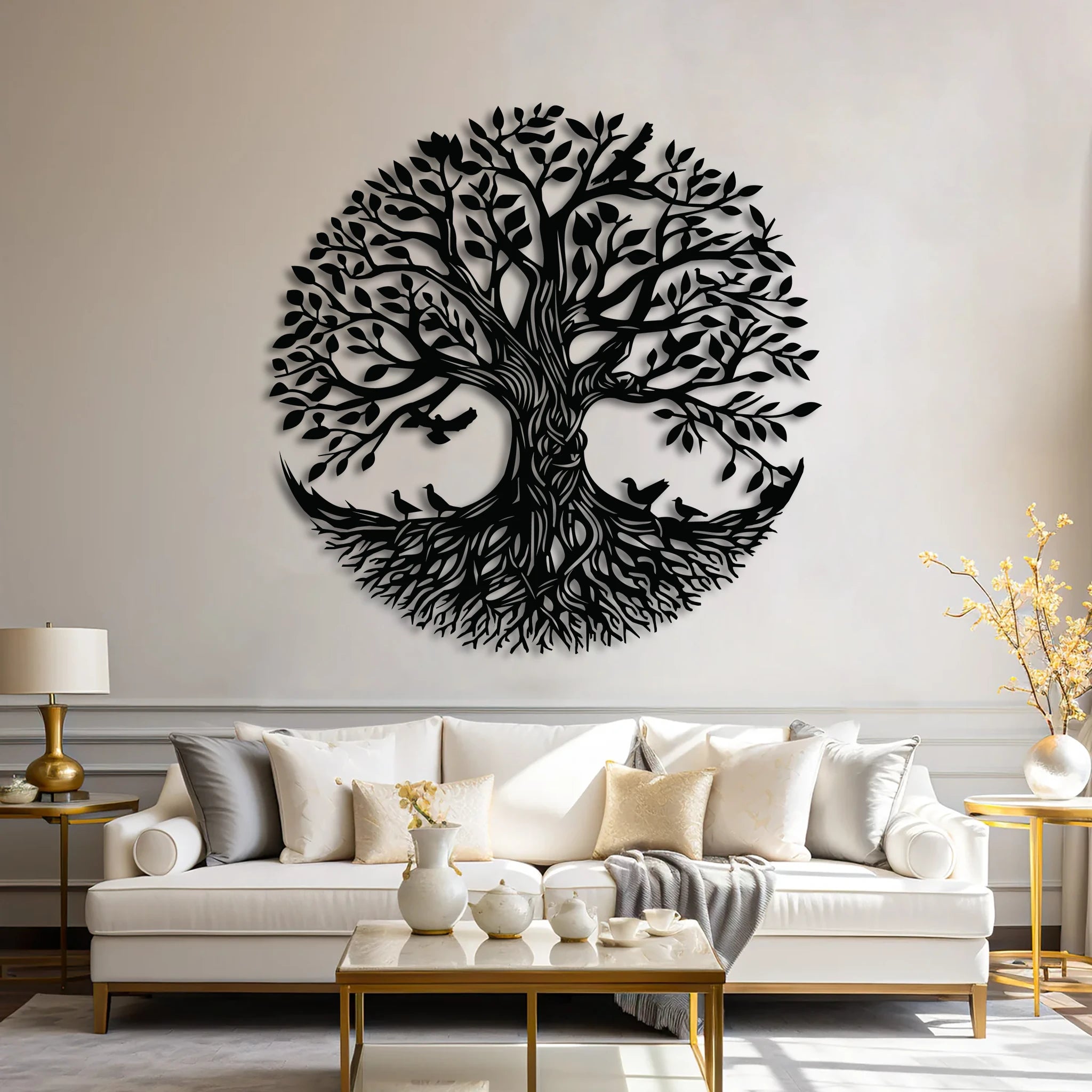 Majestic Tree of Life Metal Wall Art 62 x 62 cm / Black