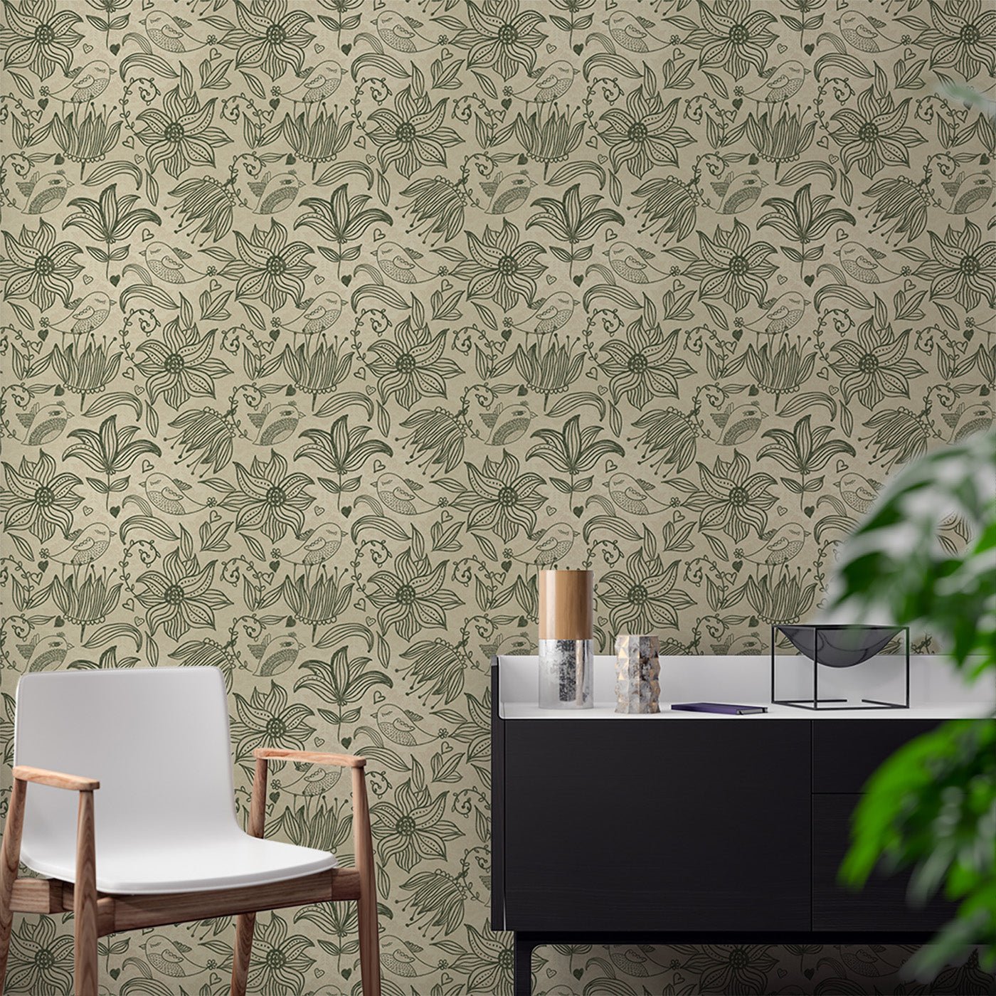 Floral & Leaves Wallpaper WAL1724-F