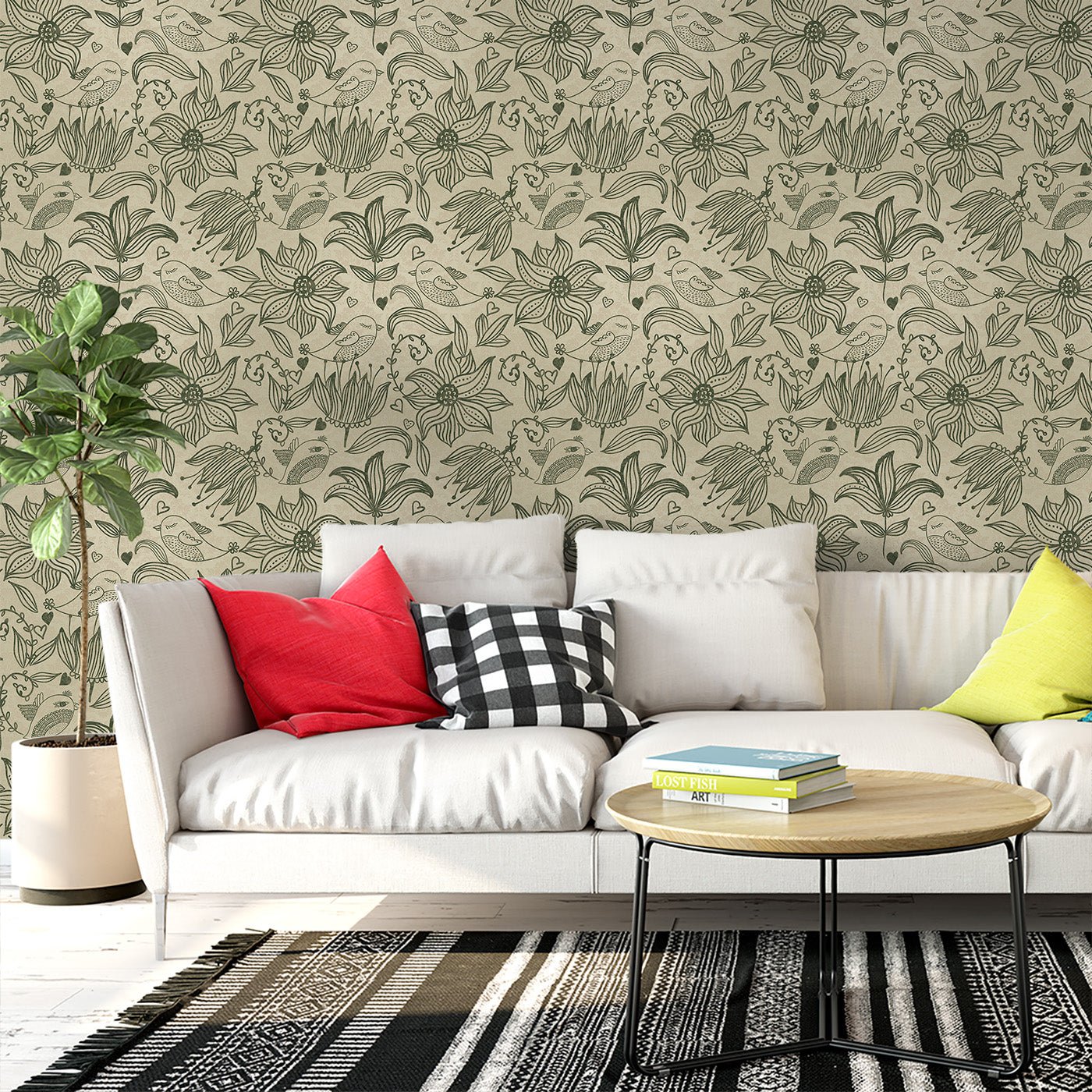 Floral & Leaves Wallpaper WAL1724-F