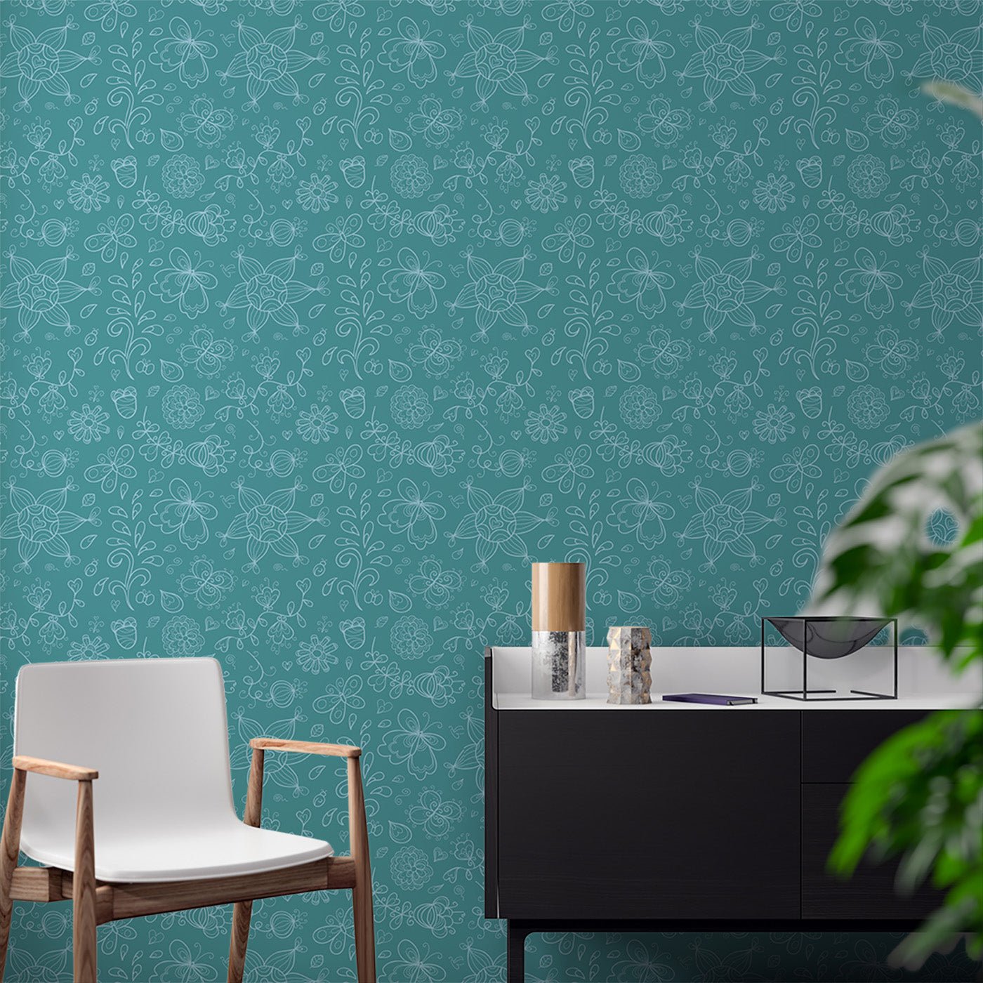 Floral & Leaves Wallpaper WAL1740-F