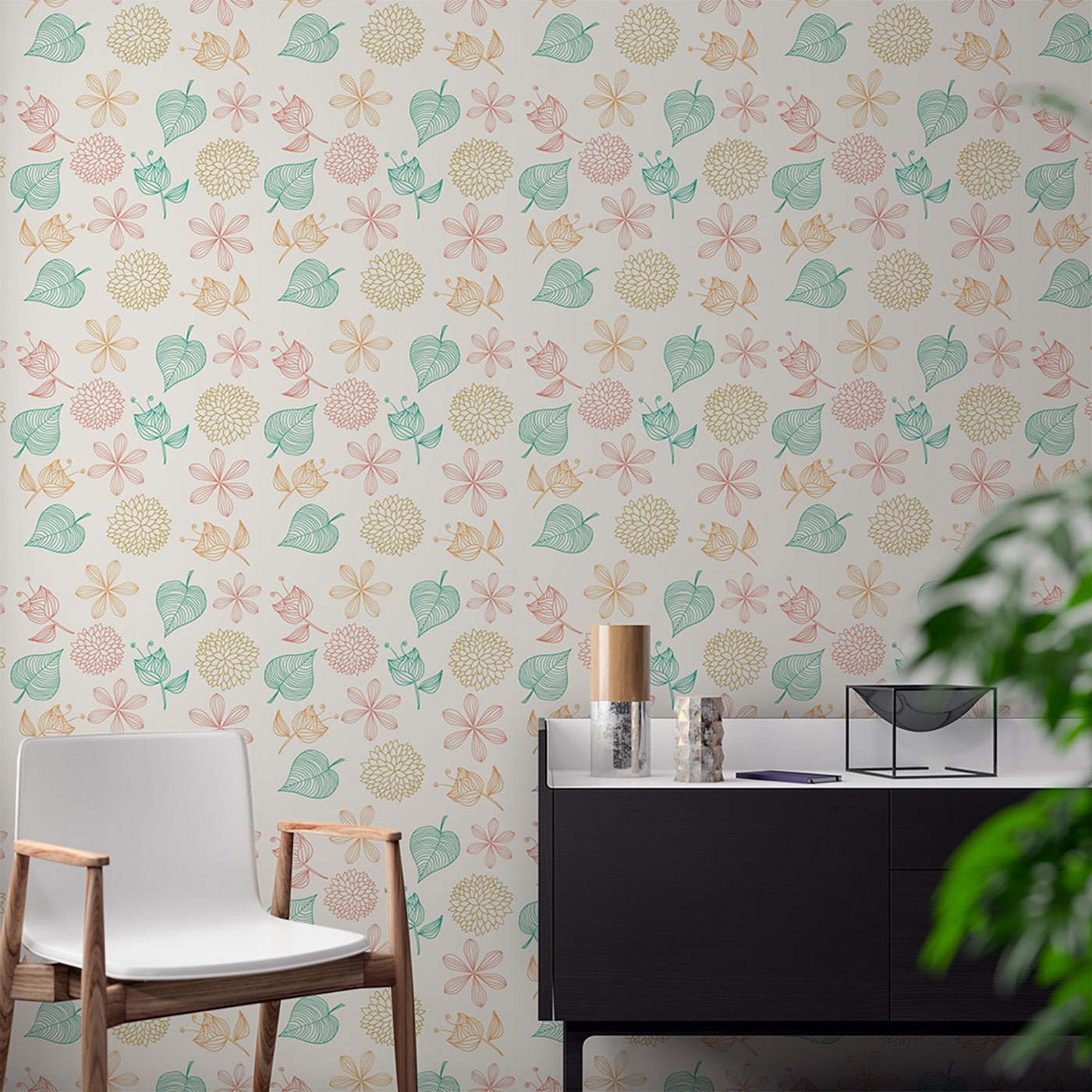 Floral & Leaves Wallpaper WAL1796-F