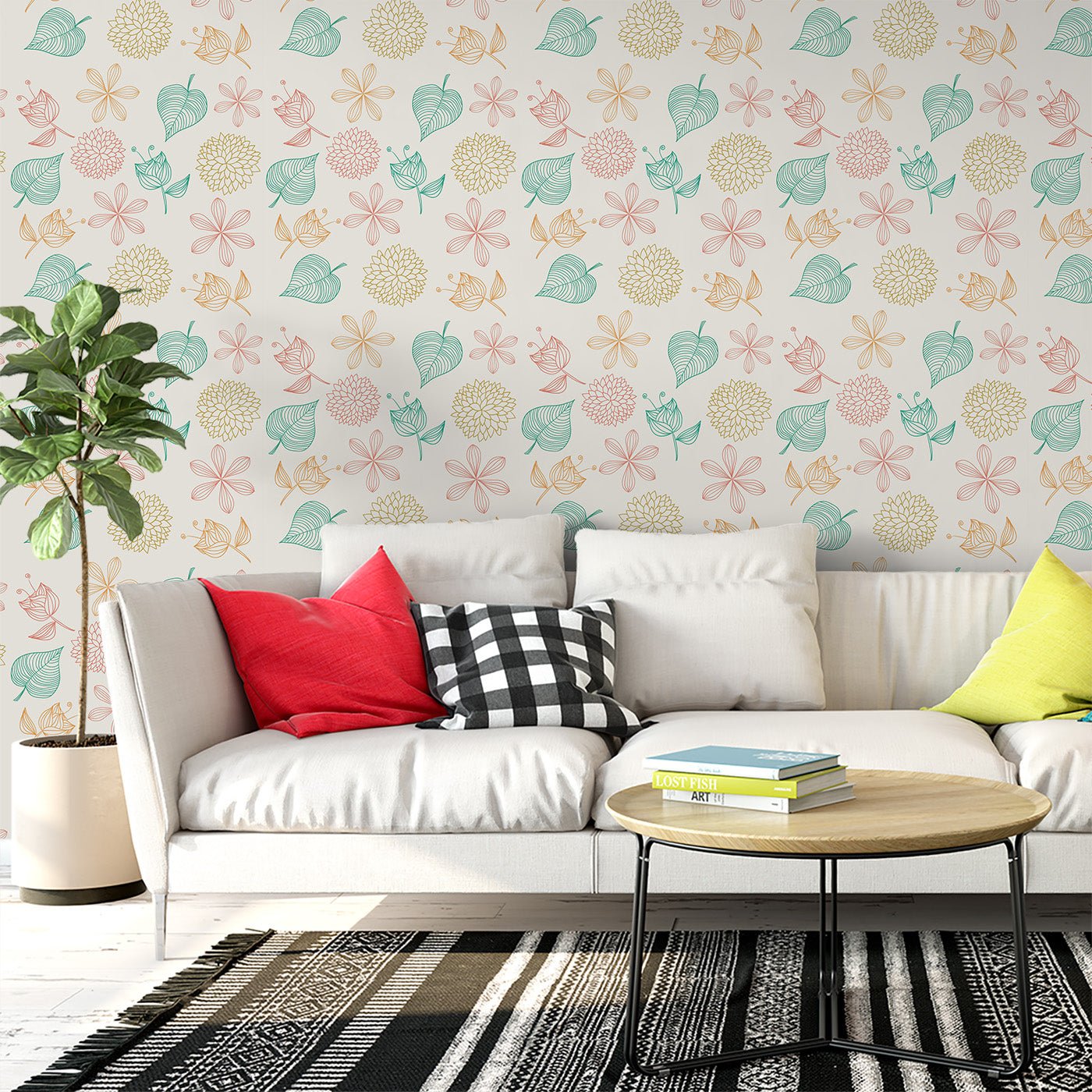 Floral & Leaves Wallpaper WAL1796-F