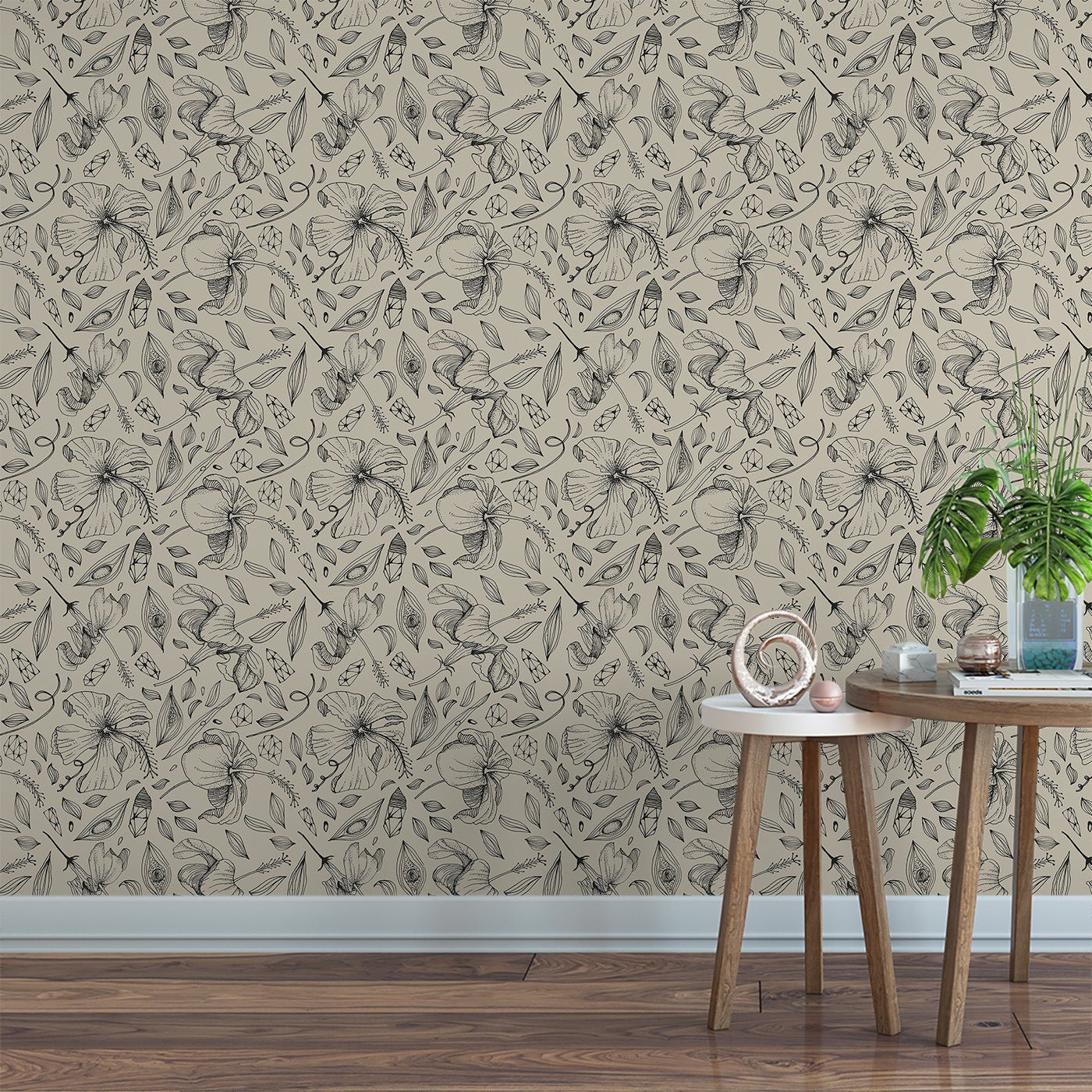 Floral & Leaves Wallpaper WAL1797-F